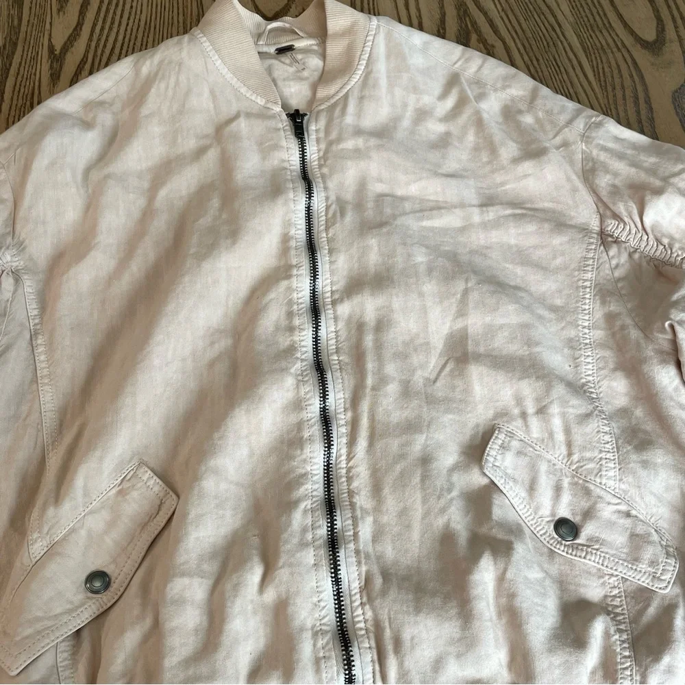 Free People‎ Bomber Jacket Rouched Linen Almond Womens XS
